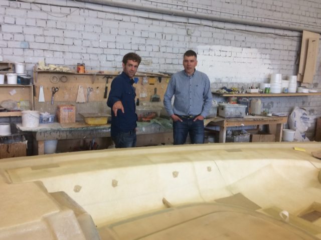 Visit of Samuel Jefferson, Sailing Today at Alfa Yacht Production (producing Diva and Campus sailing yachts), on the picture together with CEO Kalev Kaal